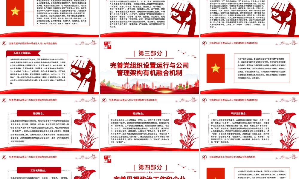 2022完善党的领导和国有公司治理有机融合PPT大气党建风党员干部学习教育专题党课党建课件.pptx