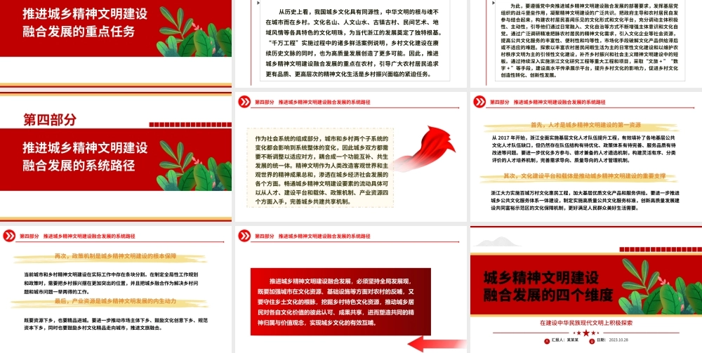 2023城乡精神文明建设融合发展的四个维度ppt红色创意在建设中华民族现代文明上积极探索党政机关党组织党员培训课件.pptx