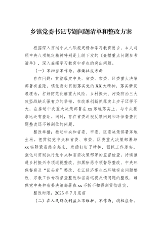 乡镇党委书记专题问题清单和整改方案.docx