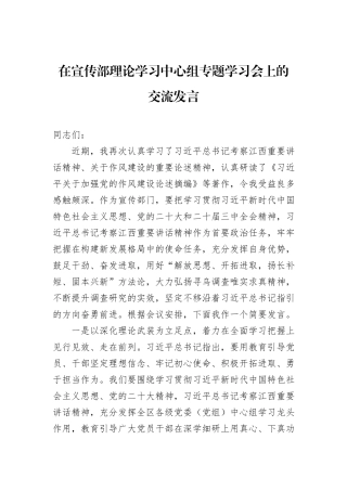 在宣传部理论学习中心组专题学习会上的交流发言.docx