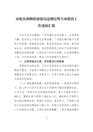 市粮食和物资储备局违规吃喝专项整治工作进展汇报.docx