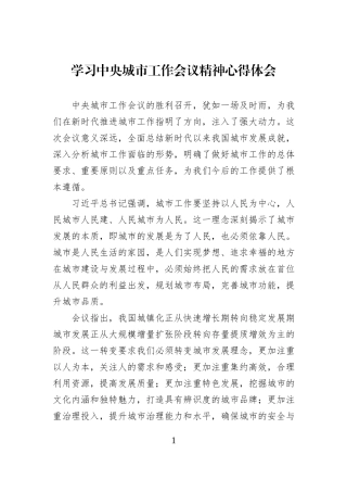 学习中央城市工作会议精神心得体会.docx