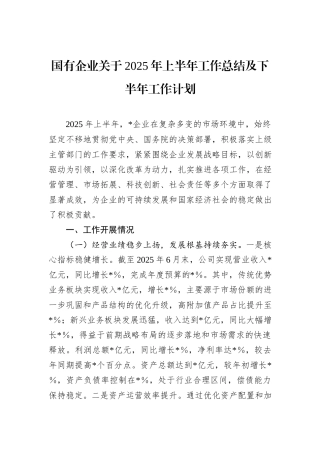 国有企业关于2025年上半年工作总结及下半年工作计划.docx