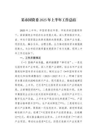 某市国资委2025年上半年工作总结.docx
