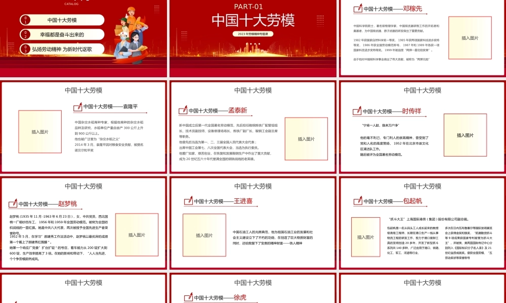 2023劳动模范人物PPT简约风弘扬劳动模范精神争做时代青年先锋专题劳模精神专题党课课件模板.pptx