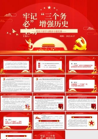 2023牢记“三个务必”增强历史主动PPT大气精美风党员干部学习教育专题党课课件.pptx