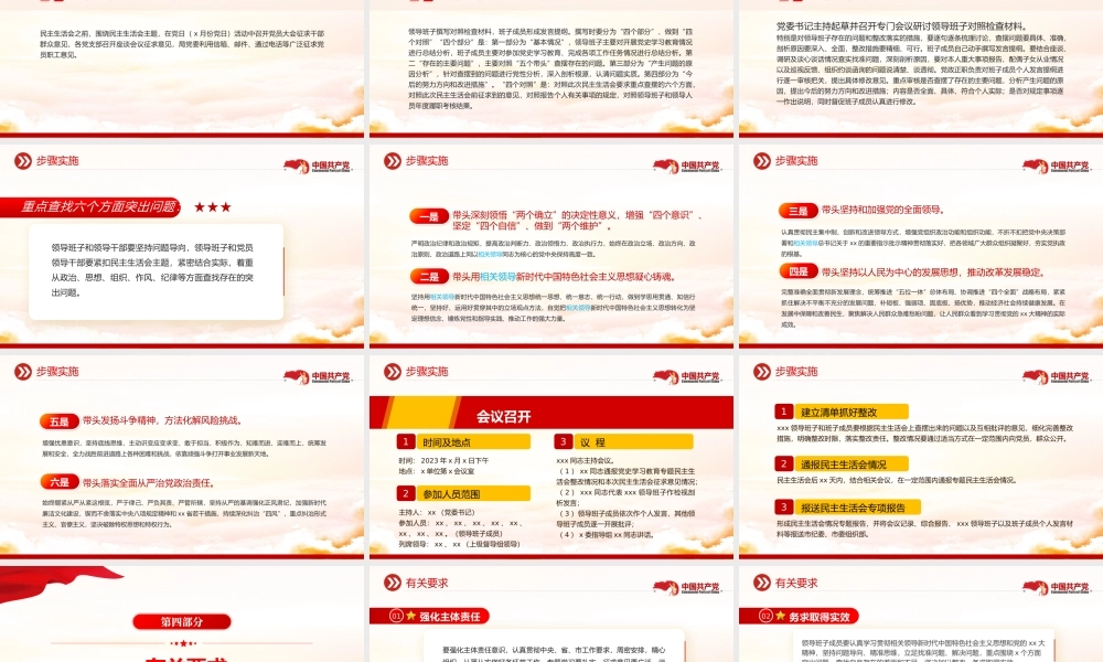 2023领导班子民主生活会方案PPT红色党政风党员干部学习教育专题党课党建课件模板.pptx
