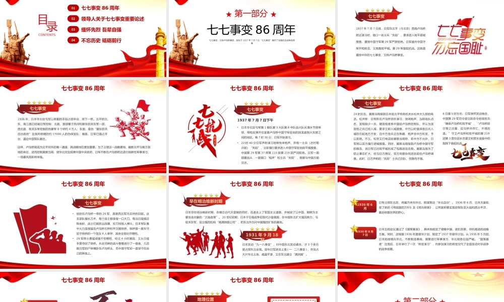 2023七七事变抗战86周年纪念日PPT红色党政风纪念七七事变铭记历史弘扬红色精神主题班会课件模板下载.pptx