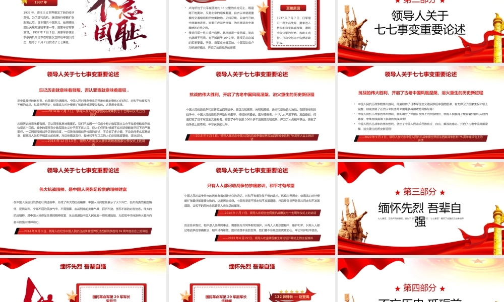2023七七事变抗战86周年纪念日PPT红色党政风纪念七七事变铭记历史弘扬红色精神主题班会课件模板下载.pptx
