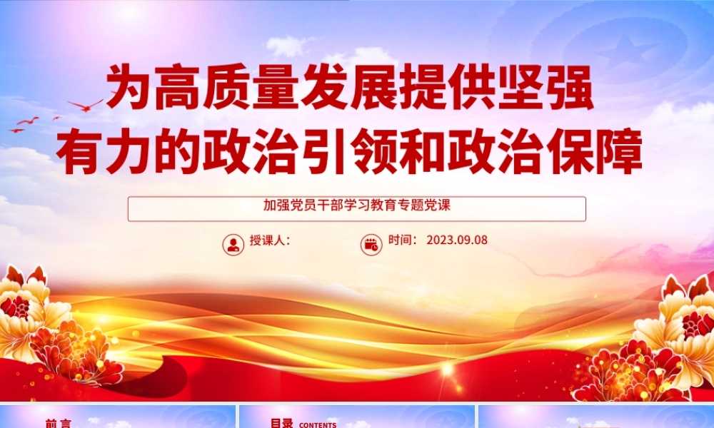 2023为高质量发展提供坚强有力的政治引领和政治保障PPT大气精美风加强党员干部学习教育专题党课课件.pptx
