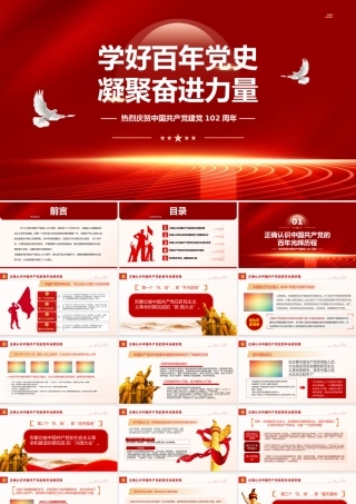 2023学好百年党史凝聚奋进力量PPT精美大气风七一建党节庆祝建党102周年专题党史党课课件模板.pptx