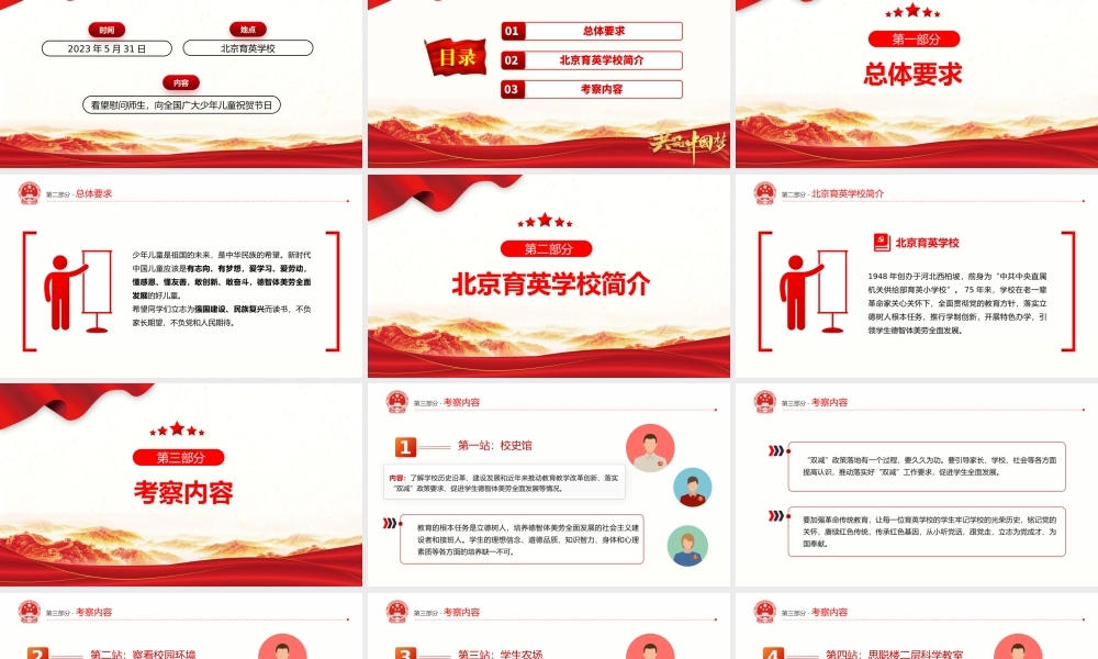 2023在北京育英学校考察时的讲话要点梳理PPT大气精美风党员干部学习教育专题党课课件模板.pptx