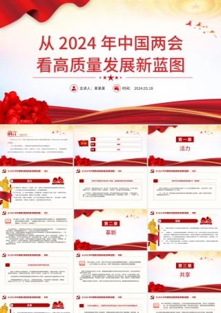2024从中国两会看高质量发展新蓝图PPT创意华美两会专题微党课下载.pptx