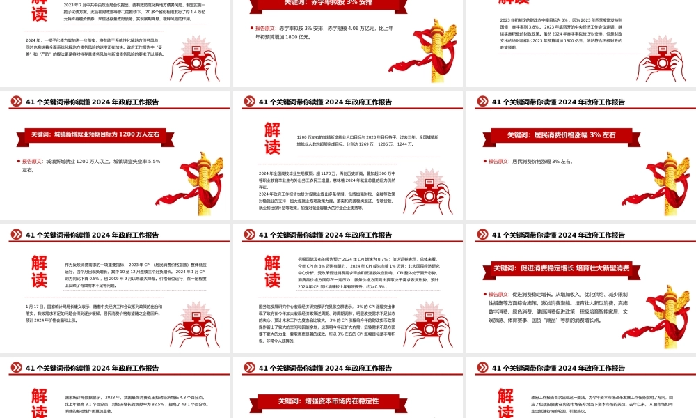 2024两会政府工作报告41个关键词PPT红色简洁两会精神学习党课下载.pptx