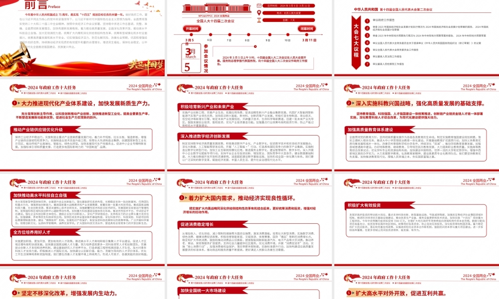 2024年政府工作十大任务PPT大气简洁聚焦两会关注民生微党课下载.pptx