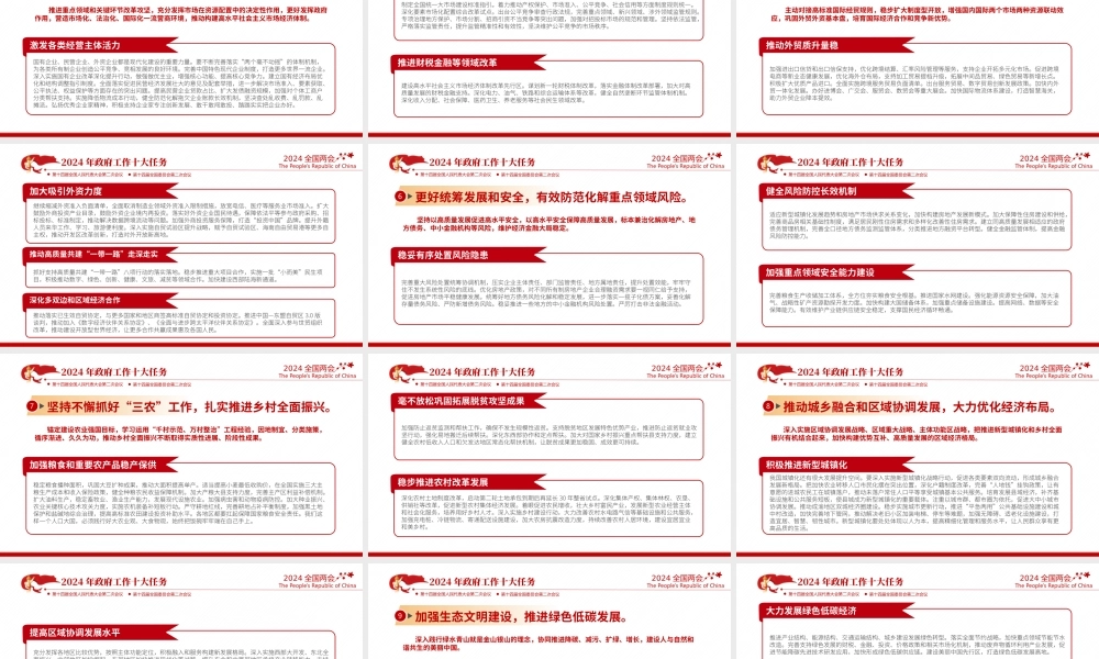 2024年政府工作十大任务PPT大气简洁聚焦两会关注民生微党课下载.pptx