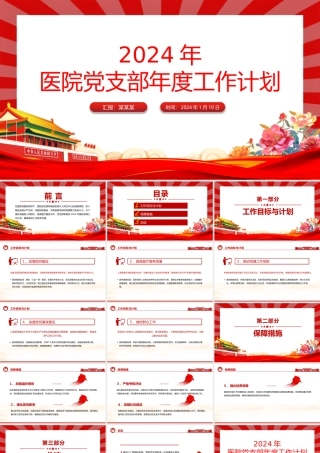 2024医院党支部工作计划PPT大气简洁新年党建计划模板.pptx