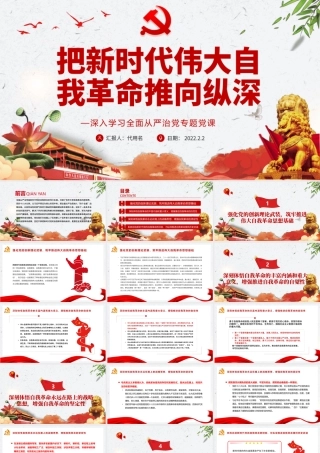 把新时代伟大自我革命推向纵深PPT红色精品深入学习全面从严治党专题党课课件.pptx