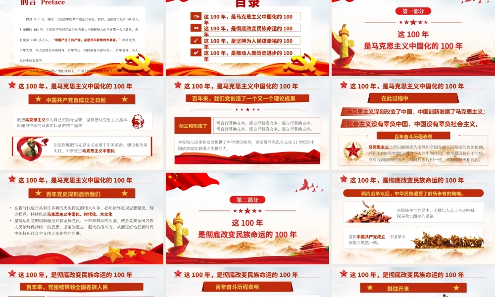 百年大党风华掠影PPT中国共产党的百年奋斗是马克思主义中国化彻底改变民族命运为人民谋幸福推动人类历史进步的100年党课课件.pptx