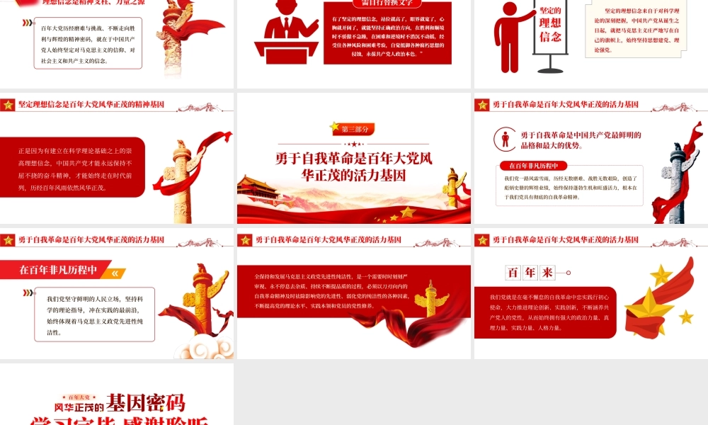 百年大党风华正茂的基因密码PPT红色党政风党员干部党史学习专题教育党课课件模板.pptx