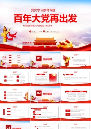 百年大党再出发PPT红色时尚学史明理学史增信学史崇德学史力行学史党史学习教育系列党课.pptx