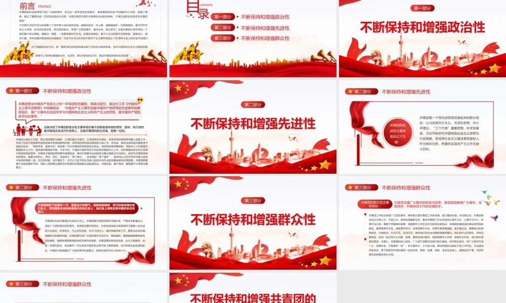 不断保持和增强共青团的政治性先进性群众性PPT红色大气风党员干部学习教育专题党课课件模板.pptx