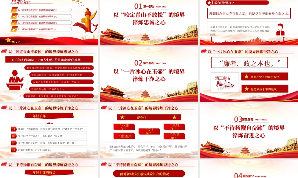 淬炼年轻干部“四心”PPT极简风2022年机关部门国企事业单位主题党日党课课件模板.pptx