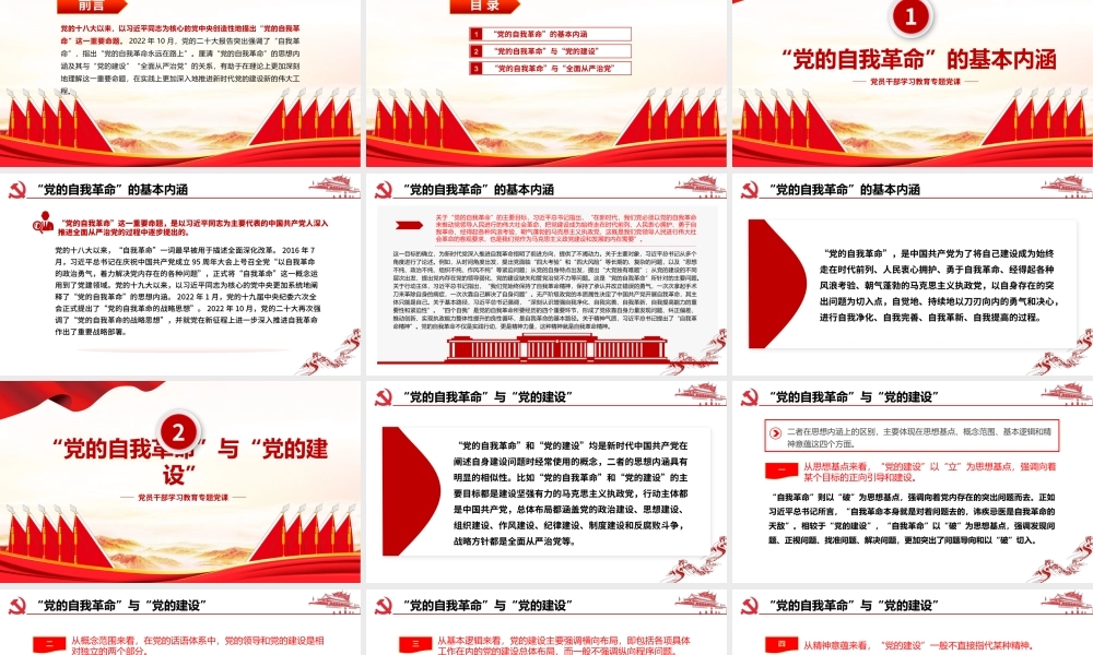 党的“自我革命”重要命题的理论内涵PPT大气精美风党员干部学习教育专题党课课件模板.pptx
