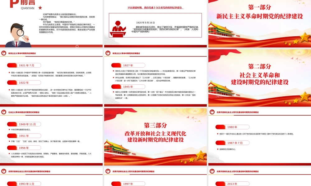 党的纪律建设百年历程PPT红色党政风2024年党纪学习教育微党课下载.pptx
