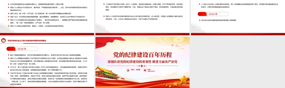 党的纪律建设百年历程PPT红色党政风2024年党纪学习教育微党课下载.pptx