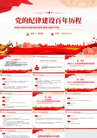 党的纪律建设百年历程PPT红色简洁党纪学习教育党课课件.pptx