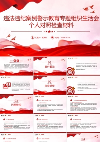 党员干部违法违纪案例警示教育组织生活会PPT红色简洁以案为鉴课件模板.pptx