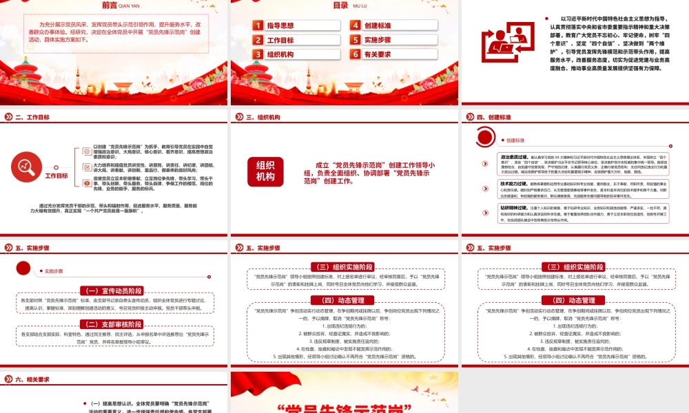 党员先锋示范岗创建活动方案PPT红色大气党员先锋岗工作目标及创建标准课件.pptx