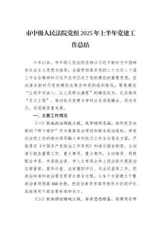 市中级人民法院党组2025年上半年党建工作总结.docx