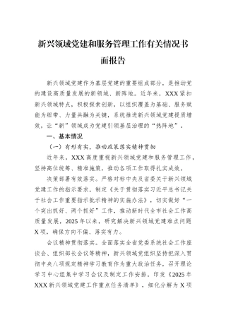 新兴领域党建和服务管理工作有关情况书面报告.docx