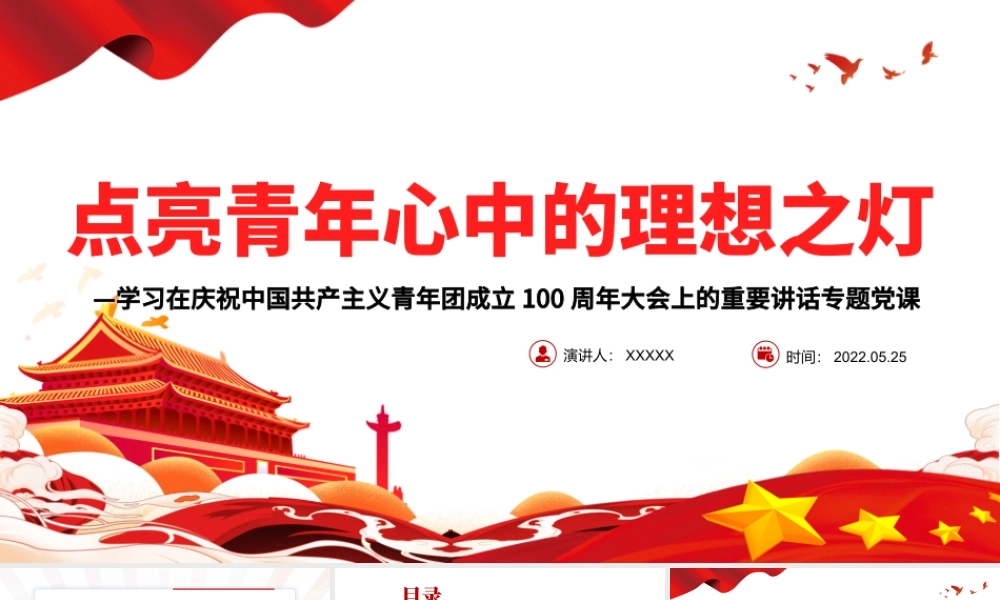 点亮青年心中的理想之灯PPT学习在庆祝中国共产主义青年团成立100周年大会上的重要讲话专题党课.pptx