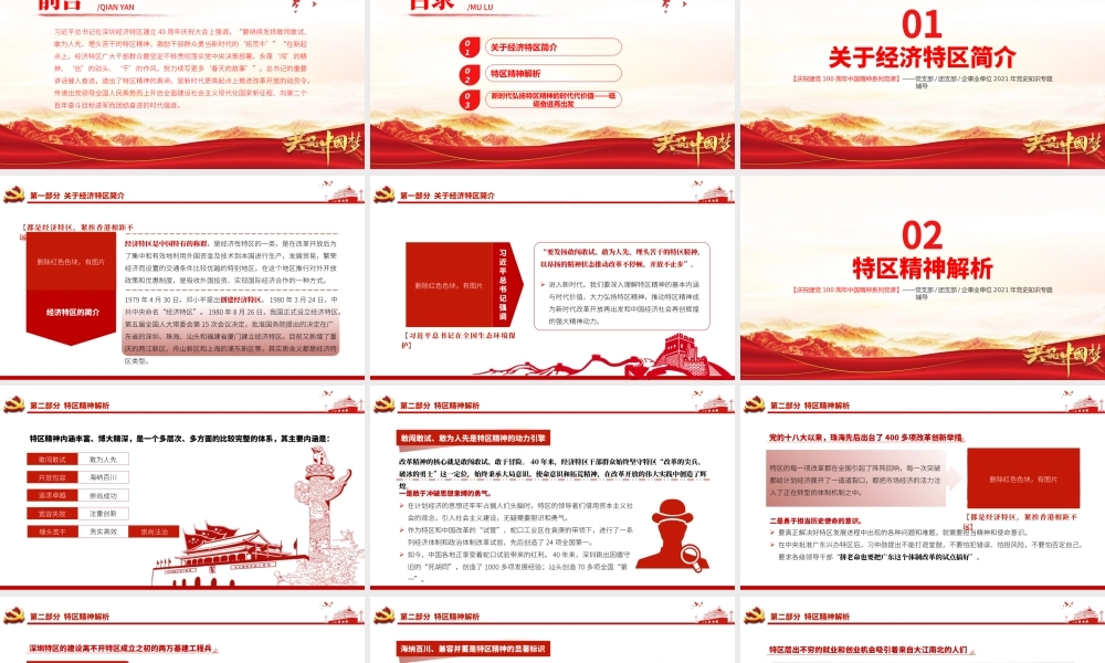 发扬特区精神深化改革开放PPT建党100周年中国精神谱系敢闯敢试敢为人先埋头苦干党员教育党课.pptx