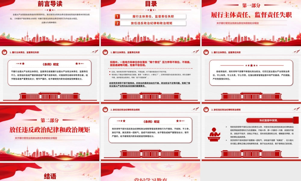 关于履行管党治党政治责任失职的处分规定PPT红色简洁党纪学习教育课件.pptx