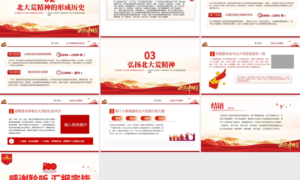 弘扬北大荒精神PPT建党100周年中国精神谱系艰苦奋斗勇于开拓顾全大局无私奉献发扬优良传统弘扬新风正气党课课件.pptx