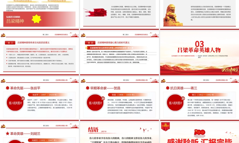 弘扬吕梁精神PPT建党100周年中国精神谱系艰苦奋斗顾全大局自强不息勇于创新山西吕梁红色革命故事党建专题党课.pptx