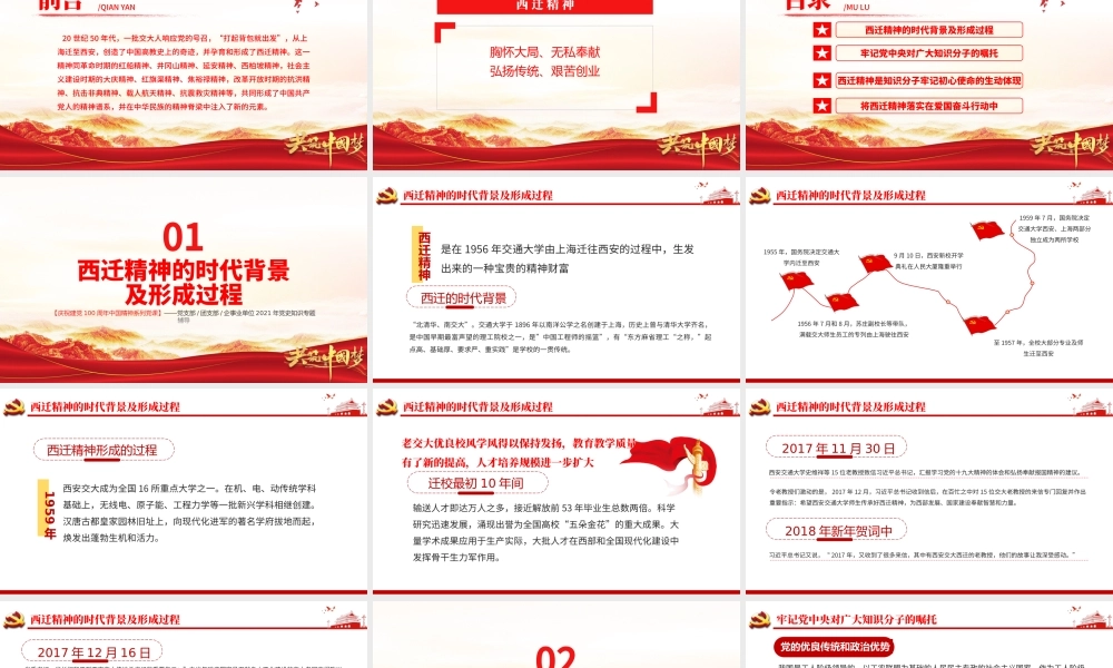 弘扬西迁精神矢志爱国奋斗PPT建党100周年中国精神谱系胸怀大局无私奉献弘扬传统艰苦创业党员教育党课.pptx