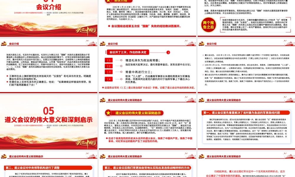 弘扬遵义会议精神PPT建党100周年中国精神谱系坚定信念实事求是独立自主敢创新路民主团结党员辅导专题党课.pptx