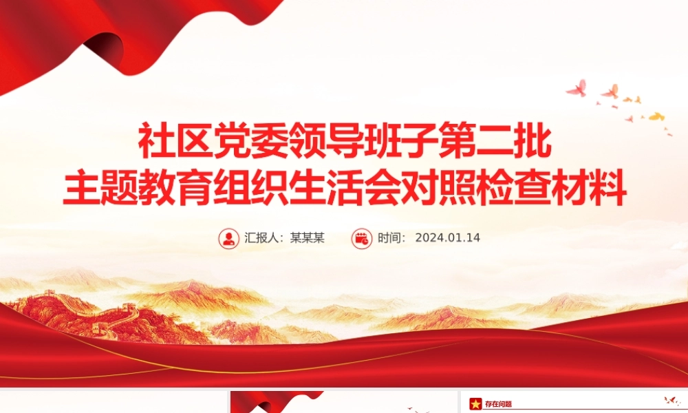 红色党政风社区党委领导班子第二批主题教育组织生活会对照检查材料PPT模板.pptx