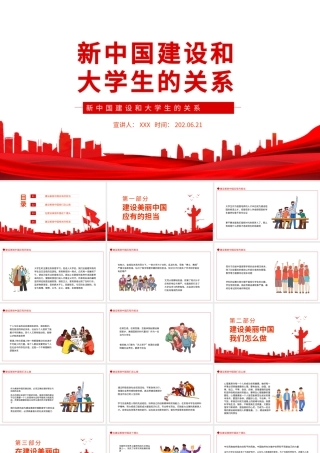 红色党政风新中国建设和大学生的关系PPT专题党课课件模板.pptx