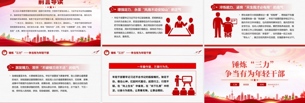 红色精美锤炼“三力”争当有为年轻干部PPT党课课件.pptx