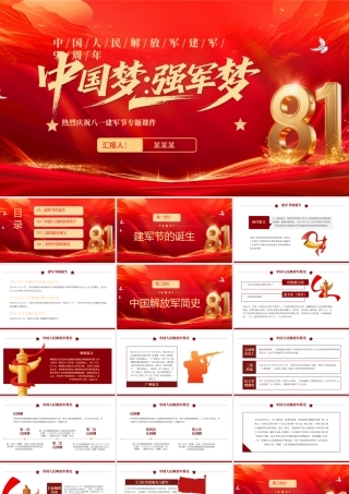 红色精美中国梦强军梦PPT红色大气风热烈庆祝八一建军节建军98周年专题党课课件.pptx