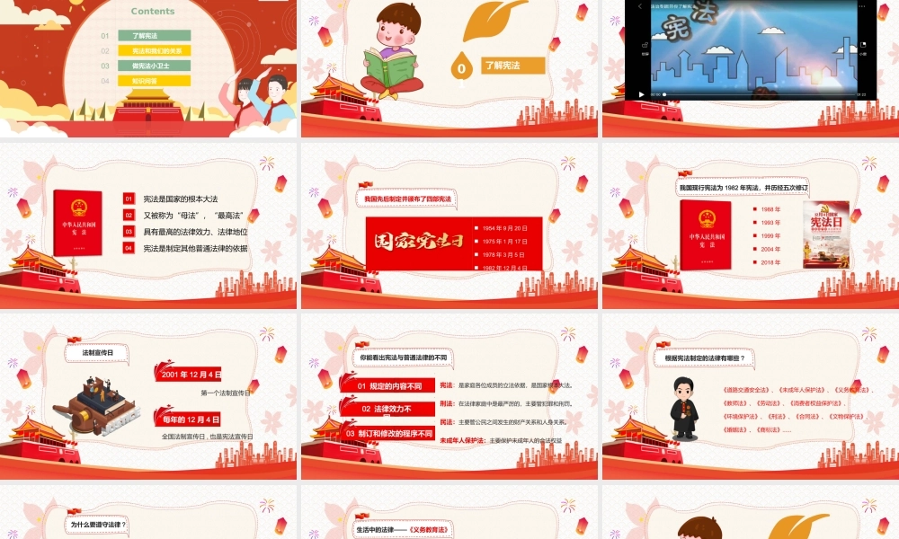 红色卡通党政风小学生宪法知识学习主题.pptx