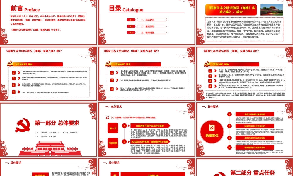 红色中国风地域党课之国家生态文明试验区（海南）实施方案学习海南党课PPT.pptx