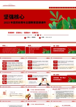 坚强核心PPT红色党政风2023年团员和青年主题教育专题团课课件.pptx