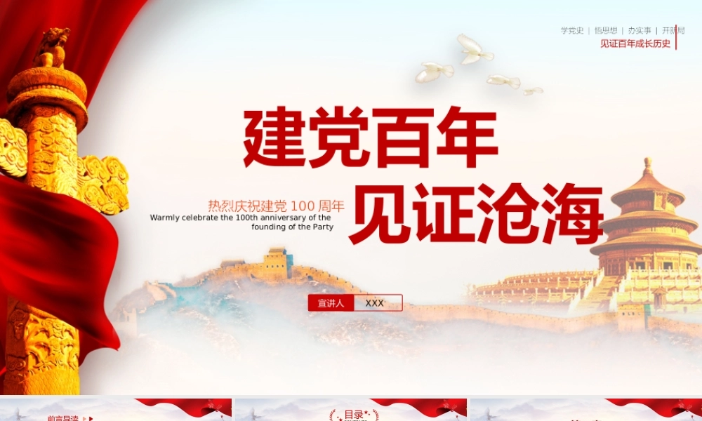 简约党政风建党百年见证沧海建党节PPT.pptx